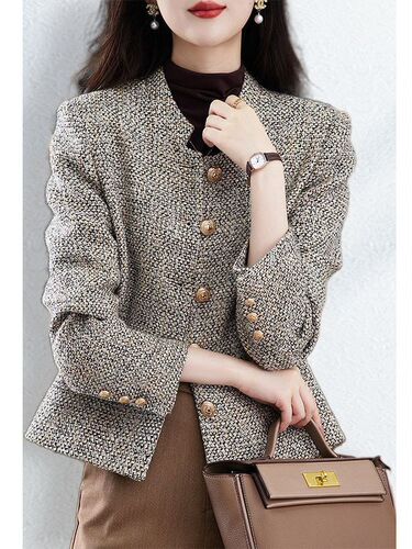 Design-oriented small Shalimar-style women's autumn women's rough wool short item 2025 autumn women's fashion versatile top