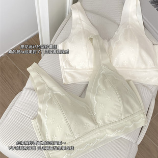 French lace one-piece triangle cup seamless push-up breathable side wide shoulder pullover vest bra beauty back underwear