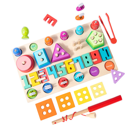 新品夹蜜蜂钓鱼套柱儿童早教数字形状认知磁性多功能益智积木玩具
