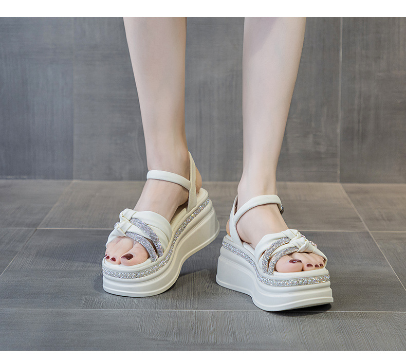 Dép sandal nữ đế platform đính đá tăng chiều cao ẩn kiểu La Mã — M2369 màu bạc, M2369 màu be, M2369 màu đen chi tiết 19