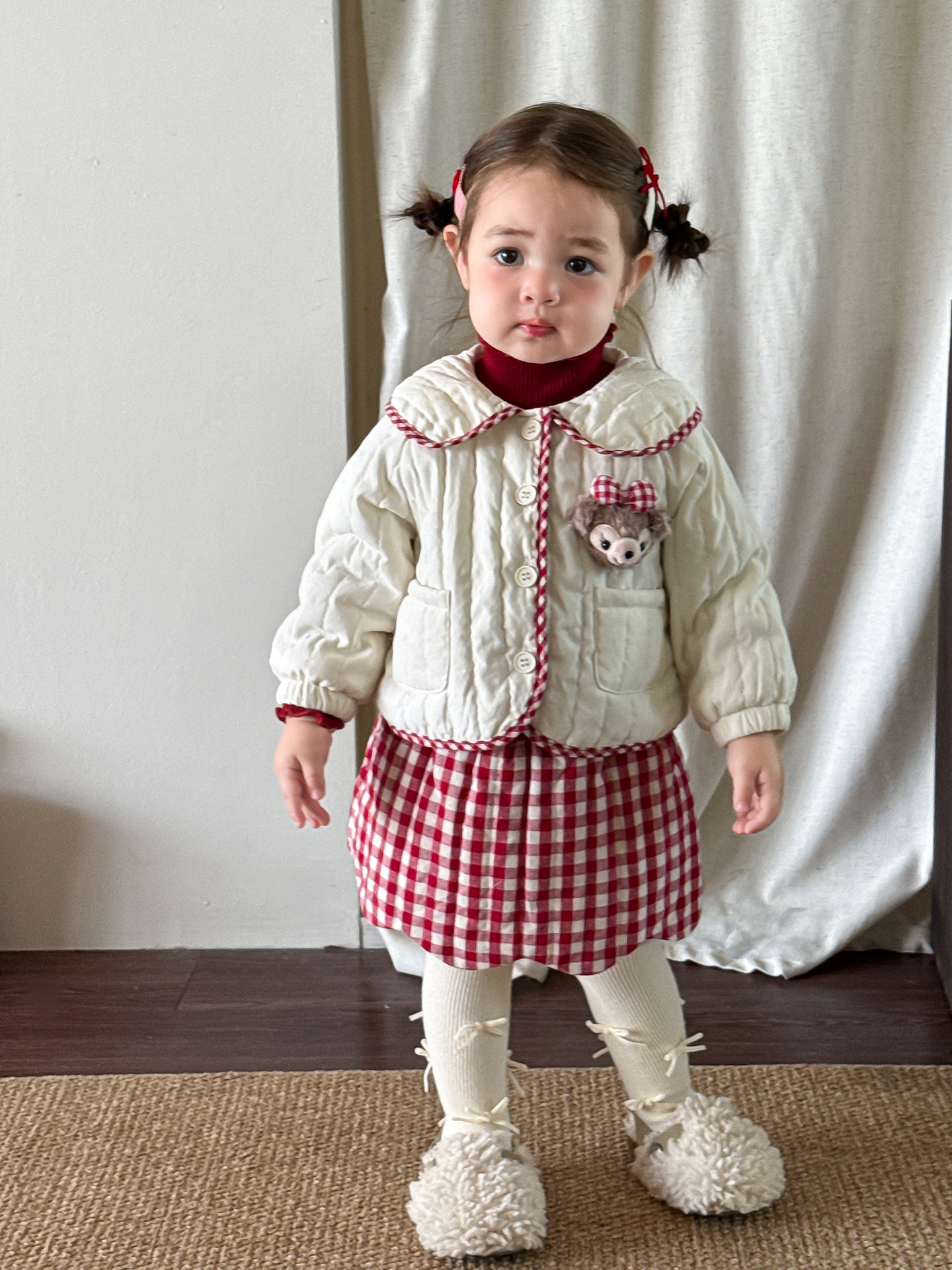 Sugar Pear ropa infantil ropa de algodón de niñas otoño y invierno 2025 nuevo estilo extranjero super hermoso ropa de algodón infantil de un año de ropa de bebé