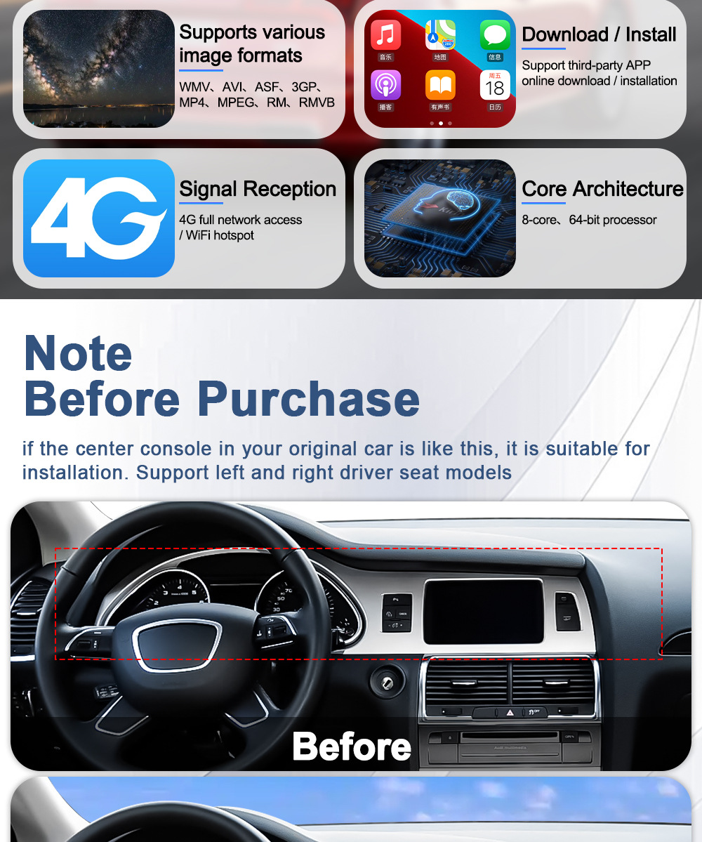 Suitable for Audi Q7 Lcd Instrument Navigation Screen 05-15 Central Control Car Large Screen Navigator Android System