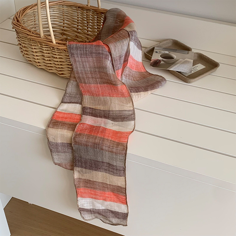 Pañuelo de seda, banda larga, sensación premium, nuevo estilo, personalidad retro coreana, protección para el cuello, bufanda a rayas, pañuelo de temperamento, banda para el cabello