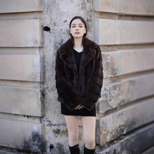 韩国代购 开沟小翻领秋冬保暖短款外套 仿皮草毛毛大衣一件代发