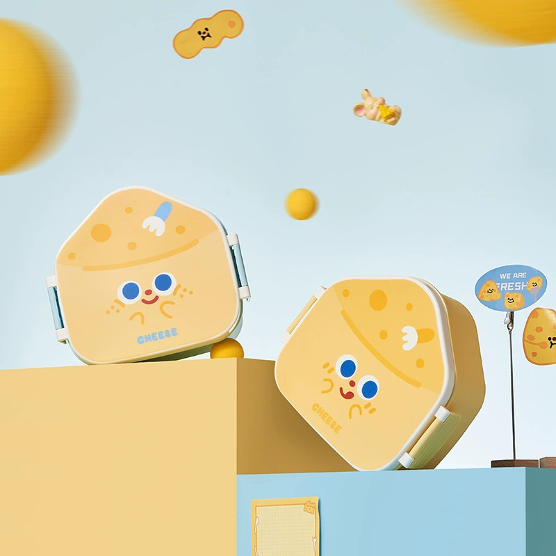 Ланч-бокс с сыром, мультяшный отсек со столовыми приборами, ланч-бокс, пищевой ланч-бокс для офисных работников и студентов