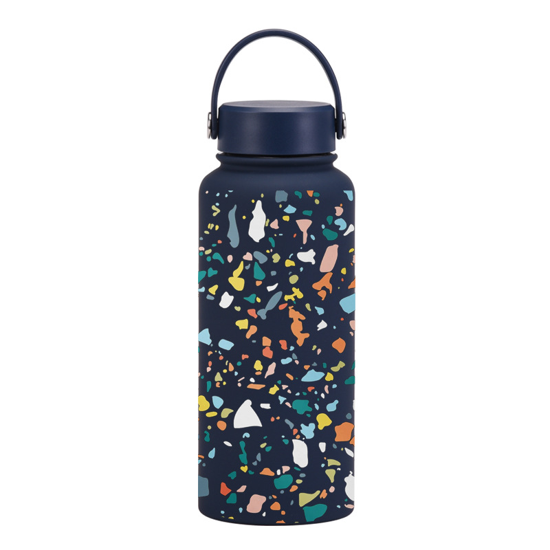 Nueva Botella de Agua Deportiva Aislada de 1 Litro, Boca Ancha, Portátil, al Vacío, para Exteriores, con Estampado, para Mujer, 2026