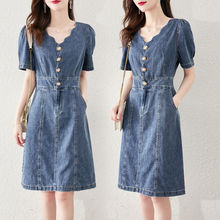 高档牛仔裙女2025夏季新款遮肉高腰显瘦牛仔连衣裙小个子微胖裙子
