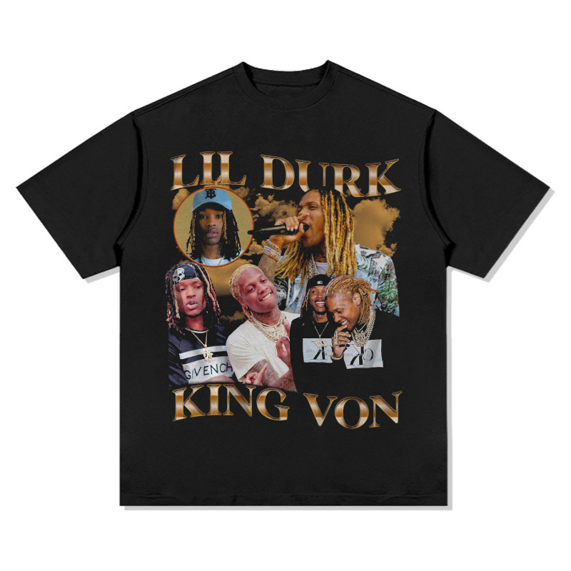 Hip-hop rap americano de estilo callejero estampado retro hace viejo lavado pesado suelto manga corta