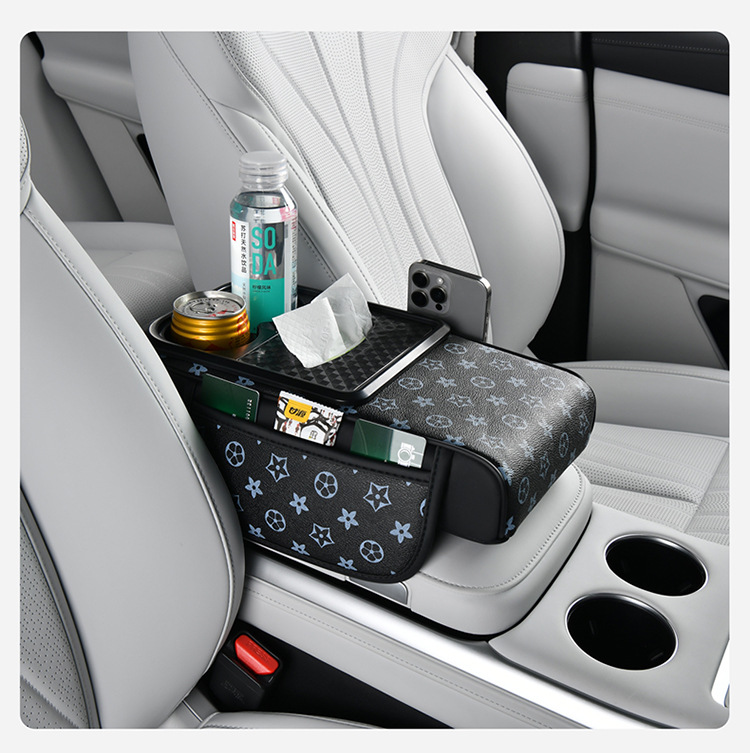 Car Armrest Box Heightening Pad Car Tissue Box Phone Holder Black Print