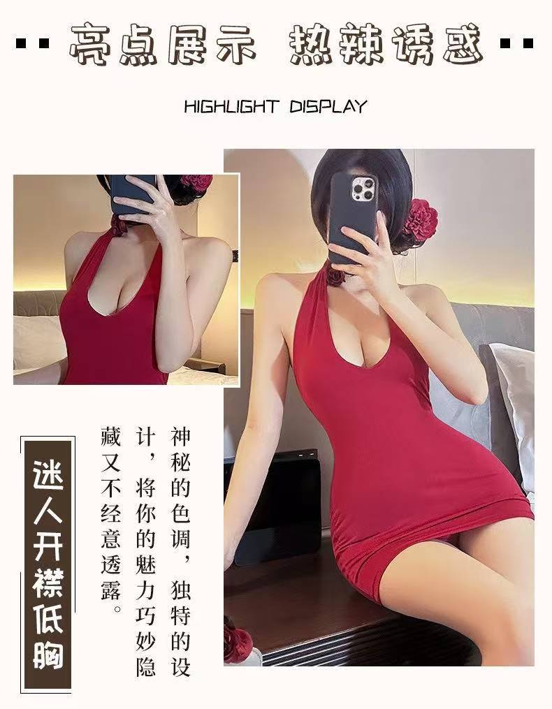 Deep V Hollow Mesh Secretary Roleplay Nightdress Set with Panties, Chest Chain and Waist Chain — detail image 9