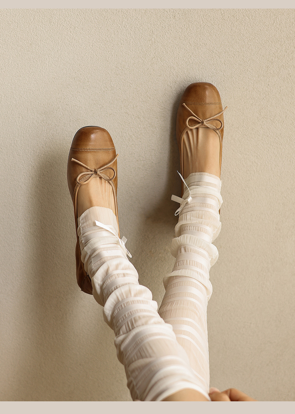 Giày ballet nữ mũi tròn da bò mềm, kiểu trứng cuộn, cổ nông — đen chi tiết 11