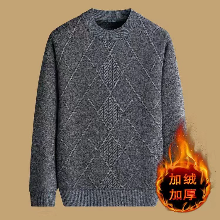 Цельный Мужской осенне-зимний новый утолщенный теплый свитер с круглым вырезом для людей среднего и пожилого возраста, свитер больших размеров