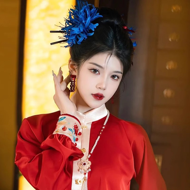 Guofeng joyería de cabello rojo fresco al otro lado de la flor clip lateral de chicas clip de cabello super inmortal clip de flores estereoscópicas tocado