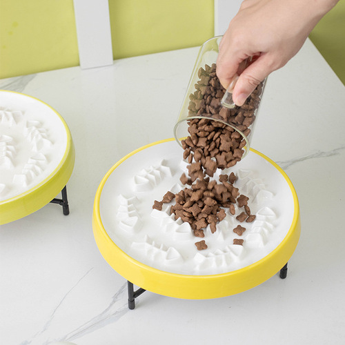 Pet ceramic slow food bowls and plates, tall dog food bowls, anti-choking and slow food supplies for cats, puppies, small and medium-sized dogs