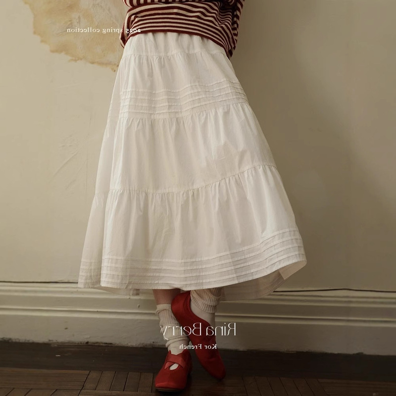 Patchwork Loose Long Skirt Design French Style Gentle Early Spring All-Match Small Skirt