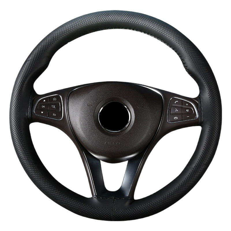 Anti-Fiber Leather Hand-Stitched Steering Wheel Cover, Four-Season Universal Car Handlebar Cover, New Leather Cover