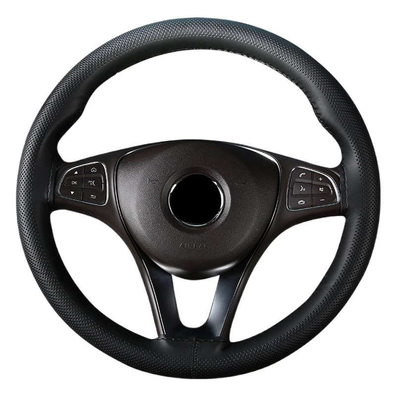 Чехол на руль из антиволокнистой кожи, прошитый вручную, четырехсезонный универсальный чехол на руль автомобиля, новый кожаный чехол