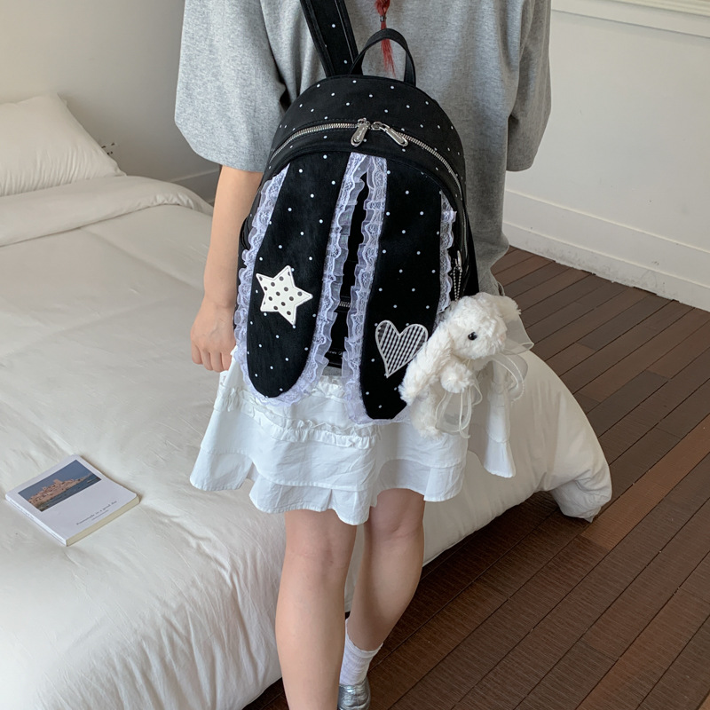 Nuevo lindo lindo punto de onda de encaje orejas de conejo mochila para mujeres 2026 viaje de gran capacidad mochila escolar diaria