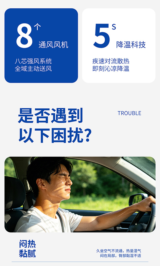 Summer-Specific USB Electric Ventilated Car Seat Cushion with Type-C Interface, Universal Sandwich Cooling Pad for Home and Car Use