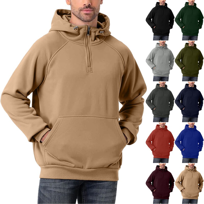 Cross-Border Men's Multi-Color Heavy Half-Zip Sweatshirt Autumn Trendy Solid Color Hoodie Versatile