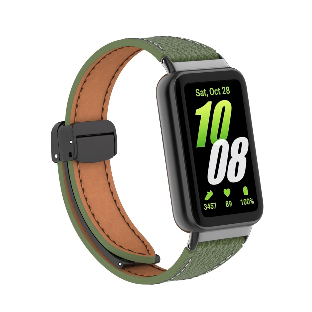 Подходит для Samsung Galaxy Fit3 кожаный ремешок с рисунком личи, магнитная складывающаяся пряжка, кожаный браслет с металлическим разъемом
