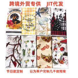 跨境超细纤维印花茶巾 节日礼品厨房巾 数码印花厨房装饰外贸茶巾