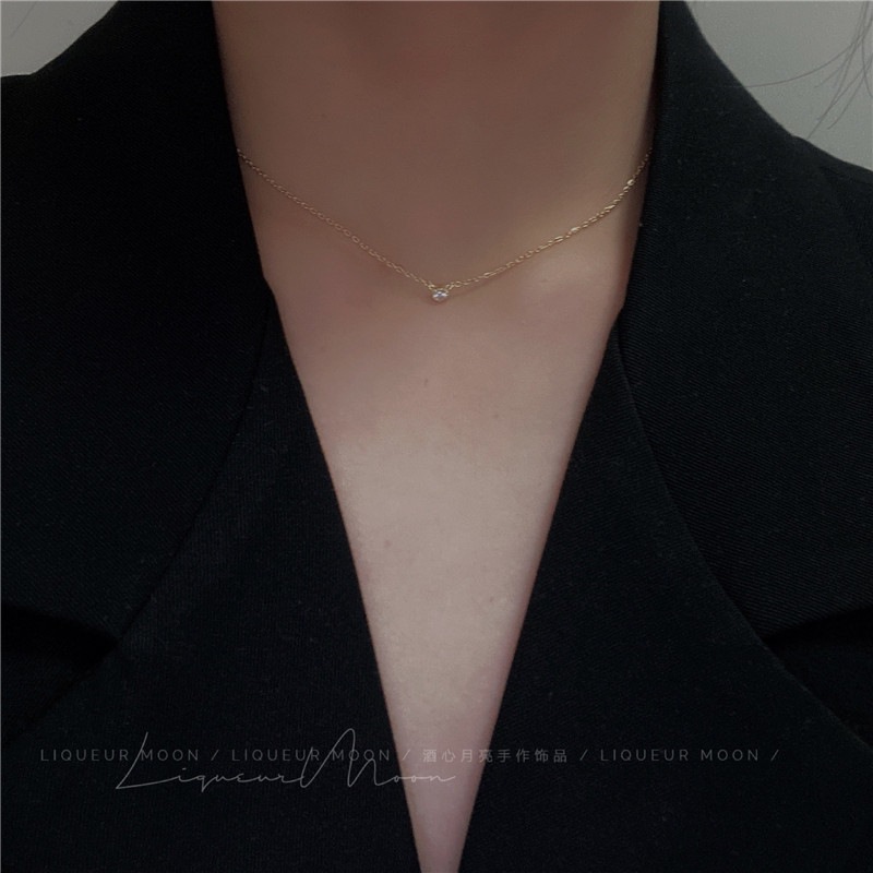 Handmade Single Mini Moissanite Small Sparkling Diamond Sterling Silver Necklace Simple Stacking European and American Style Short Exquisite Clavicle Chain