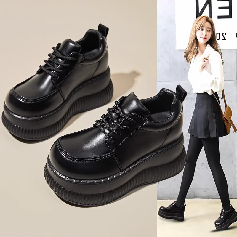 두꺼운 바닥 로퍼 여성의 2025 봄 새로운 플랫폼 바닥 다목적 영국 작은 가죽 신발 작은 높이 여성 신발