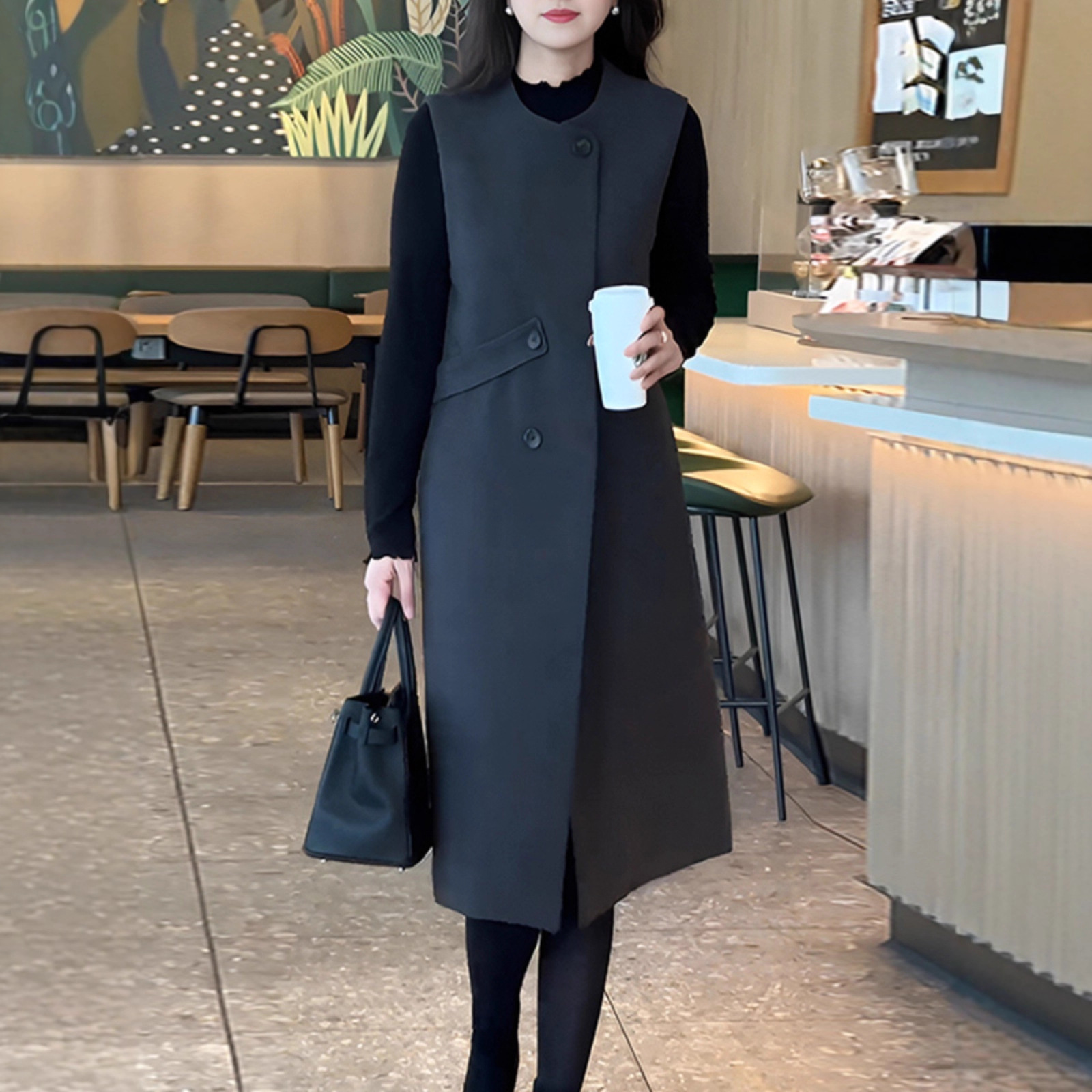 毛呢背心连衣裙子女士春秋冬季2025年新款妈妈无袖气质打底中长裙