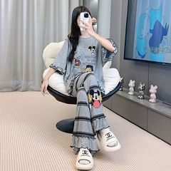 2025 新しい夏のモーダルパジャマ女性の半袖ズボンスーツ漫画ルーズ夏は家の服の外で着用できます