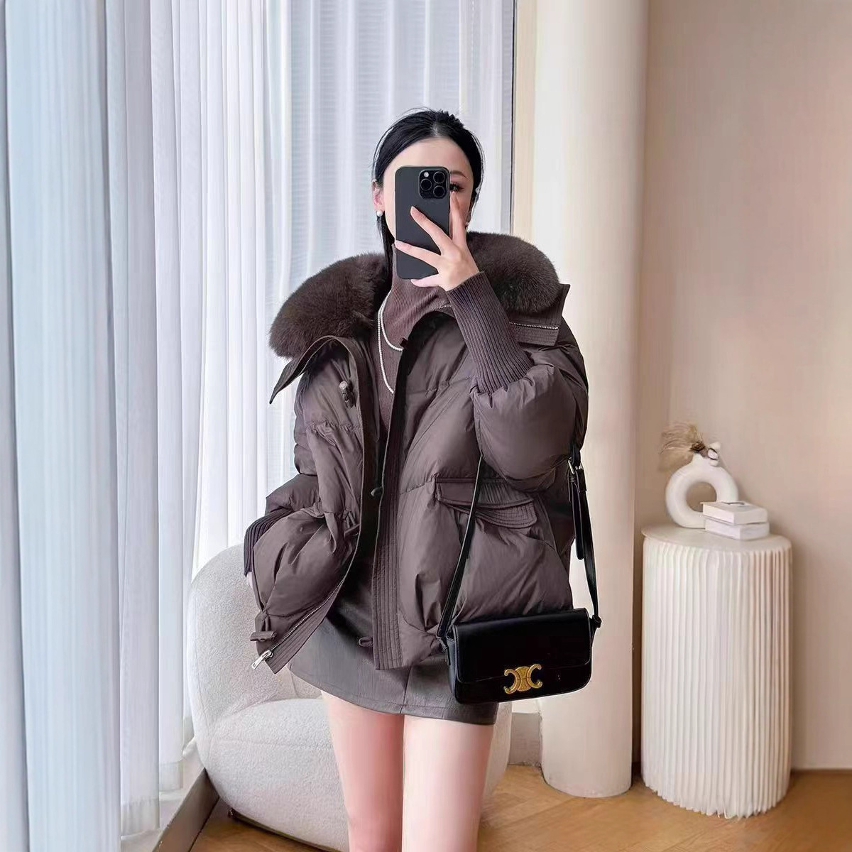 Velvet removable down jacket