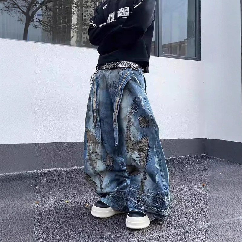 American Retro Irregular Stitch Stain Embroidery Washed Vintage Graffiti Scimitar High Street Jeans Patchwork Hand-Painted Unisex Trendy American Retro Irregular Stitch Stain Embroidery Washed Vintage Graffiti Scimitar High Street Jeans Patchwork Hand-Painted Unisex Trendy