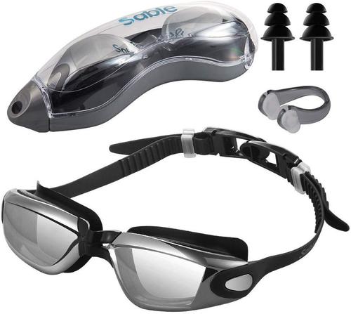 Outdoor goggles, anti-fog swimming goggles, men's and women's large-frame silicone swimming goggles with earplugs and nose clips, adult and children's swimming goggles