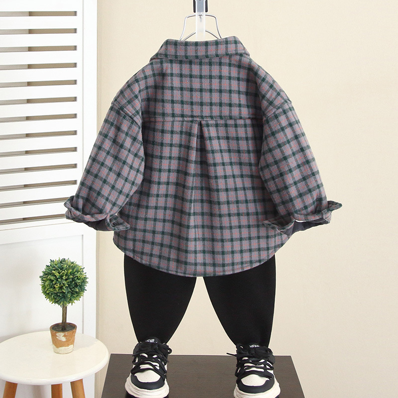 6923 invierno para niños más chaqueta de camisa de terciopelo 2025 nuevo niño todo en uno terciopelo ropa de moda para bebés de principios de invierno