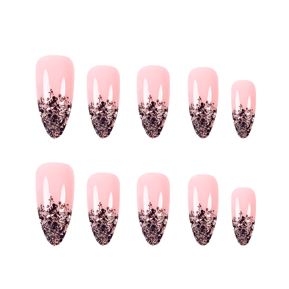 Ventas transfronterizas calientes desnudas polvo negro brillante manicure francés dulce y fresco ambiente de uso de parche de uñas 24 piezas de parche de uñas image 5