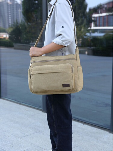 New Cross-border Convenient Canvas Men's Single Shoulder Diagonal Cross-Body Bag, Multiple Functional Labor Protection Tool Style Travel Bag