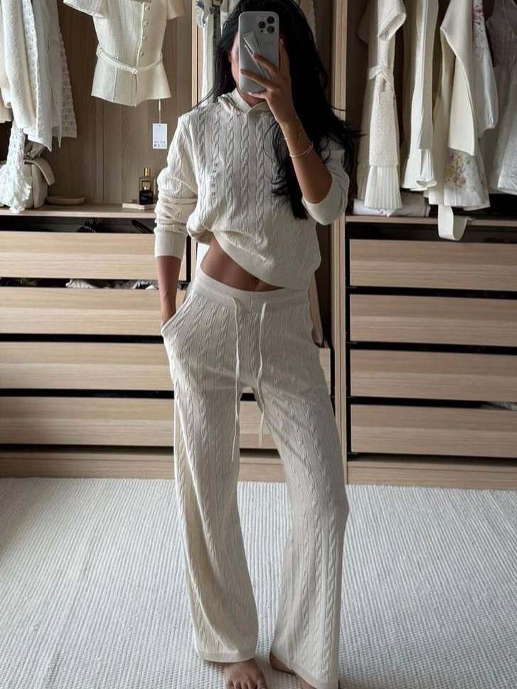 European and American Slim Retro Twist Straight Pants Suit Straight Pants Knitted Tight Sweater New Slimming Two-Piece Set