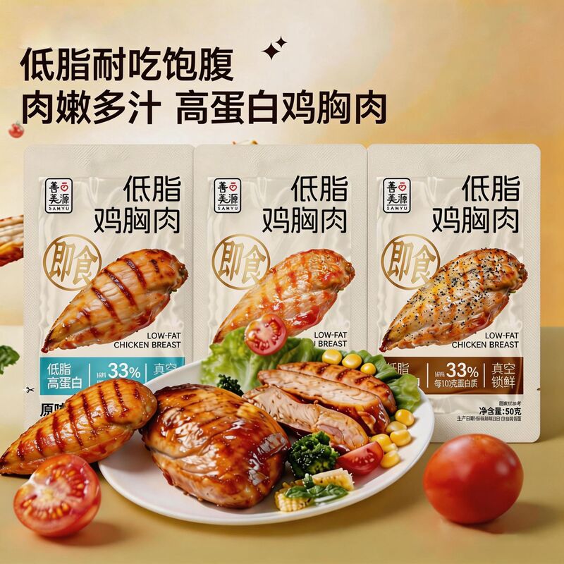 Ready-To-Eat Low-Fat Chicken Breast with Black Pepper Orleans Flavor, High-Protein Snack, Satisfying Cravings, Office Snack, Meal Replacement, Hunger-Relief