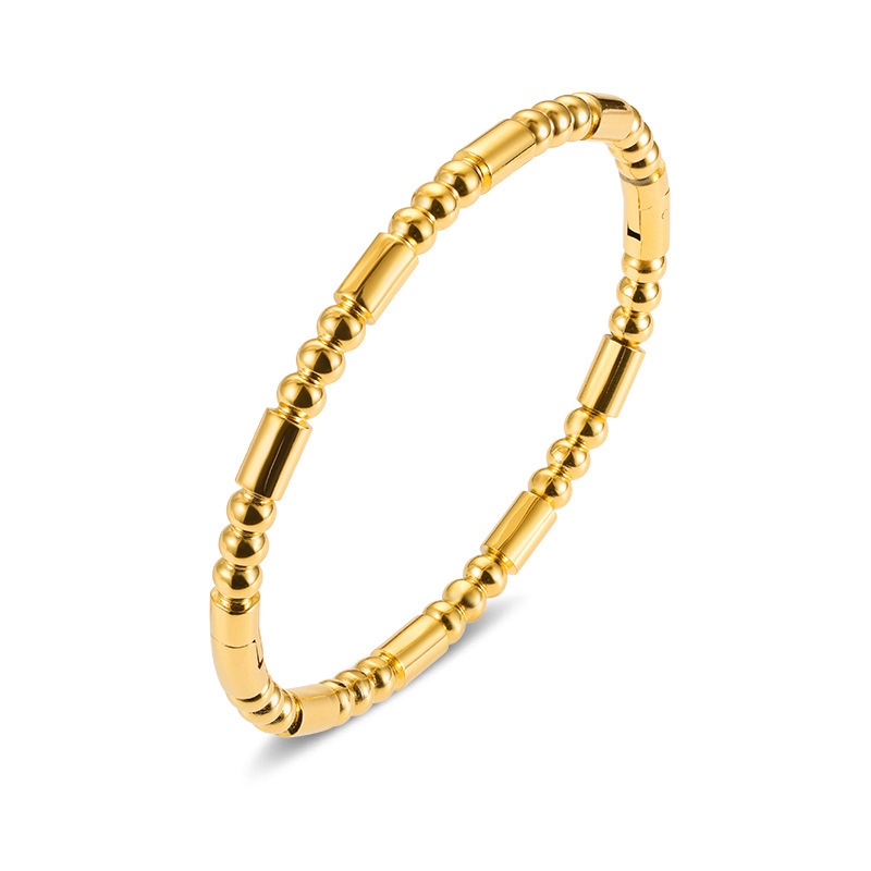 Beaded bangle armband van titaniumstaal retro bamboe design_voghion.com