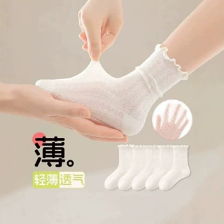 儿童袜子夏季薄款女孩袜子舞蹈袜透气白色公主可爱花边网眼女童袜