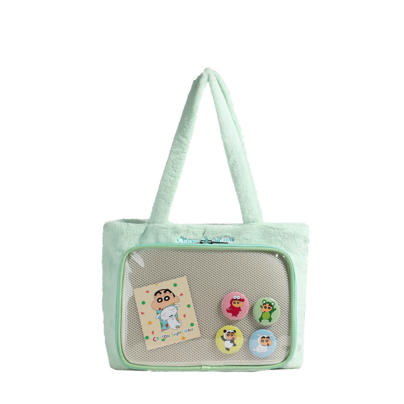 Nuevos Crayon genuinos, pequeños, nuevos y encantadores bolsos de peluche, bolsos diarios simples, versátiles, bolsos de dolor de gran capacidad, bolsos de otoño e invierno