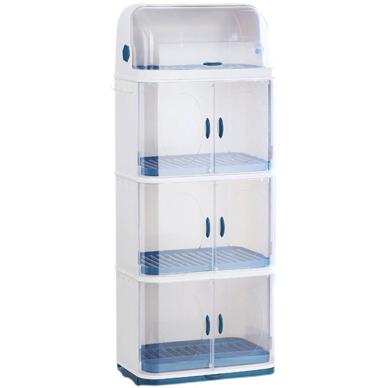 Kitchen bowl shelf and tableware storage box with draining shelves - plastic cupboard for dishes