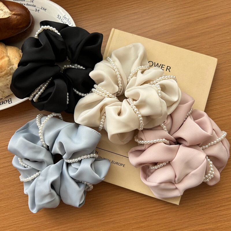 South Korea Elegant Pearl-wrapped Satin Large Intestine Hair Ring Elegant Fashion Fabric Hair Ring Hair Rope All-match Hair Accessories
