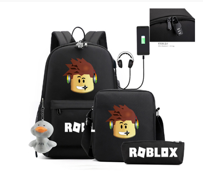 2023 juego de roblox transfronterizo alrededor de carga USB bolso de hombro masculino y femenino bolso de lápiz de un solo hombro conjunto de tres piezas para estudiantes de secundaria
