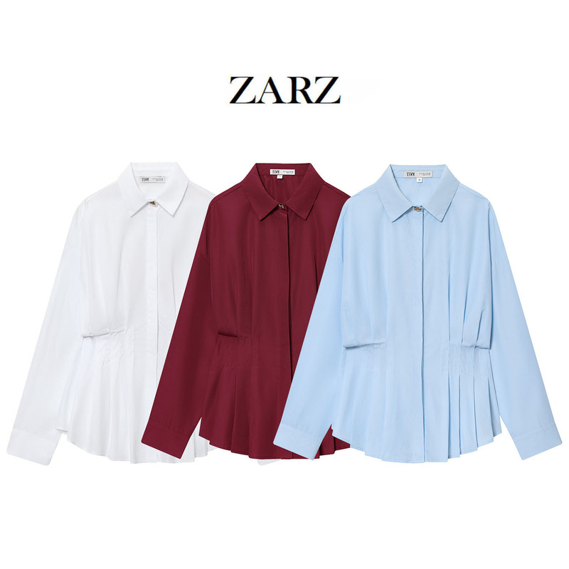 Zarz Homemade European and American Style New Women's Clothing, Fashionable and Versatile Pleated Poplin Shirt 8945340