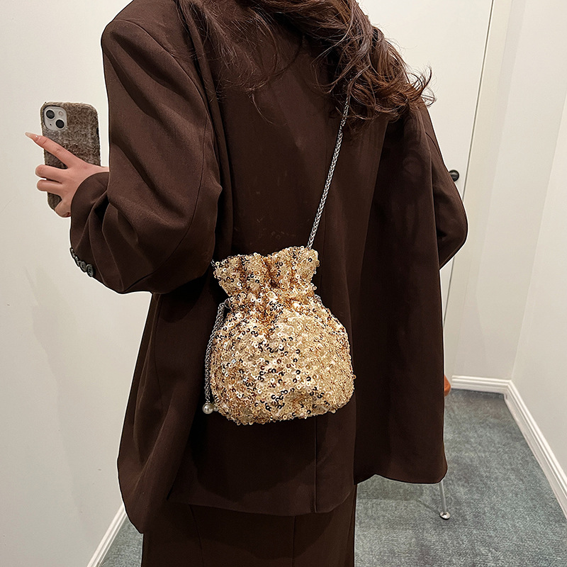 Korean Instaram and Fashionable Women's New Hih end Feelin Bundle Mouth Bucket Ba, 2024 Sequin Versatile Shoulder_voghion.com