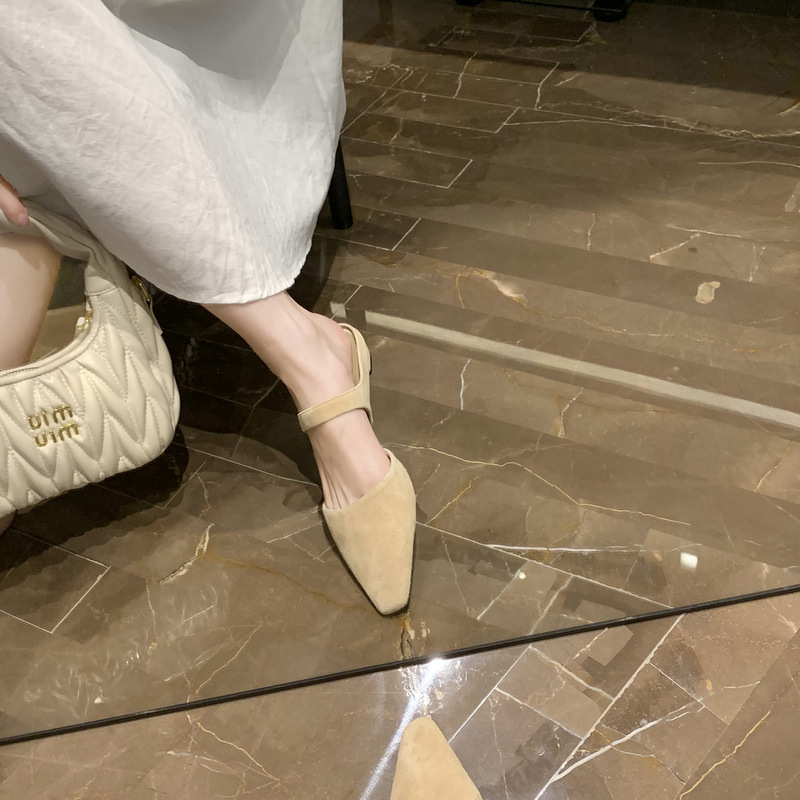 Grape mom studiolee hazy moonlight ~ retro pointed anti-velvet muller shoes low heel baotou half slippers women