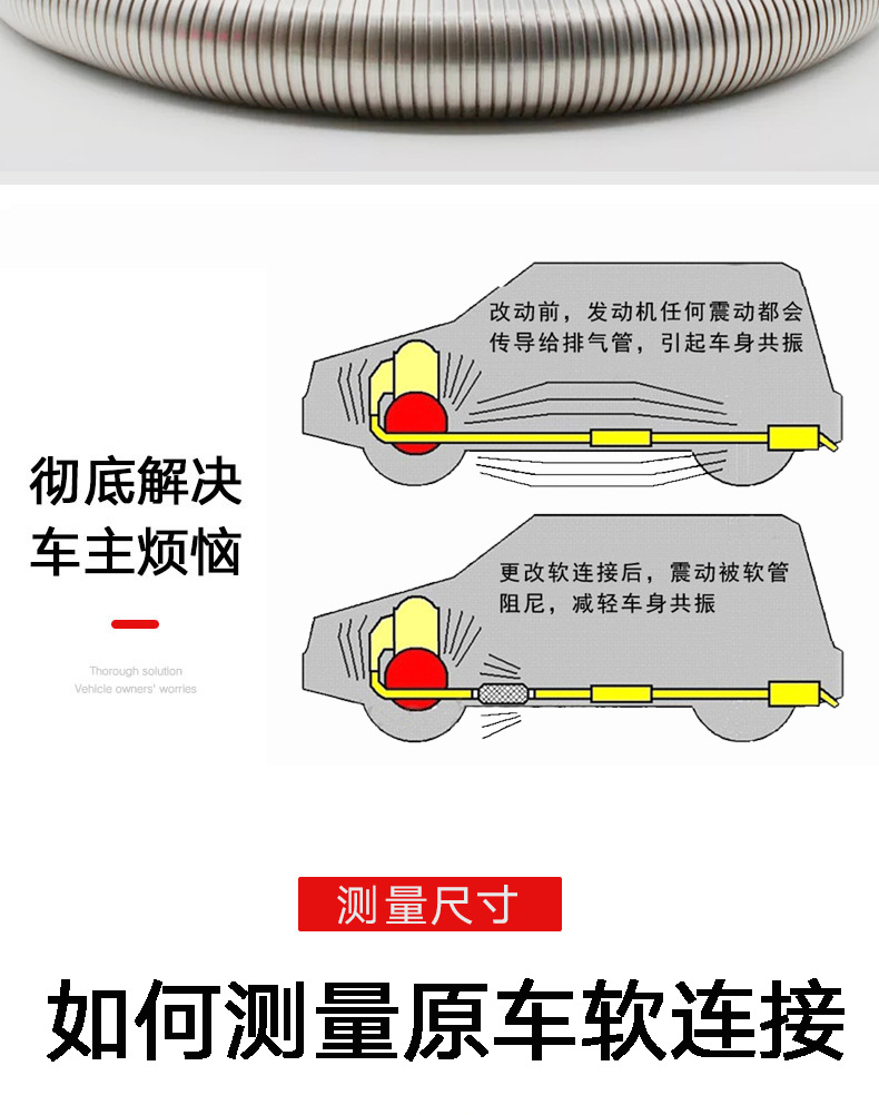 Car muffler bellows corrugated soft connection hook flower inner telescopic car exhaust parts noise reduction soft connection