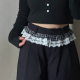 Korean Style Girl's Plaid Lace Black Suit Casual Pants Retro High Waist Loose All-match Wide Leg Pants
