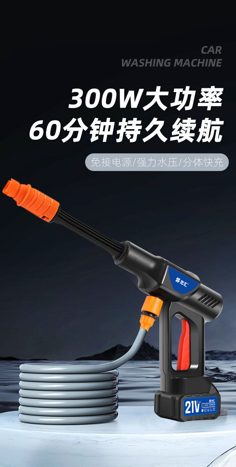 High-Pressure Water Gun, Wireless Lithium Battery-Powered, Portable High-Power Car Washing Machine, Car Washing Tool, Wholesale of Car Tools